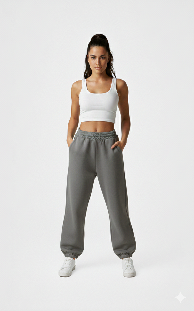 Pantalon Jogging Large en Coton Gris - Style Y2K Casual