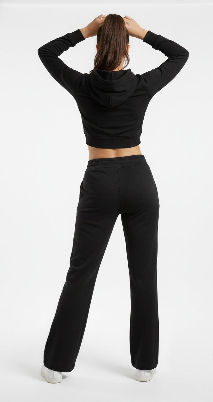 Pantalon casual Noir Doublé Polaire Coupe Droite & Confort S/M