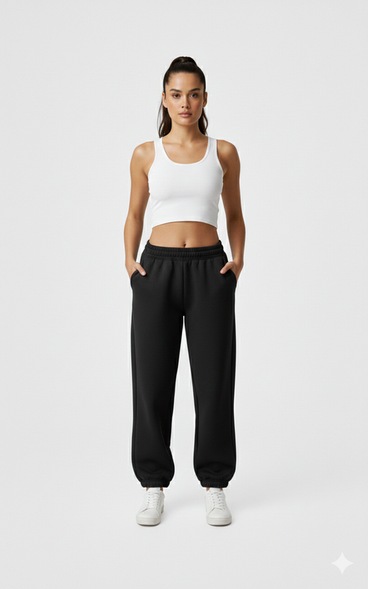 Pantalon Jogging Large en Coton Noir - Style Y2K Casual