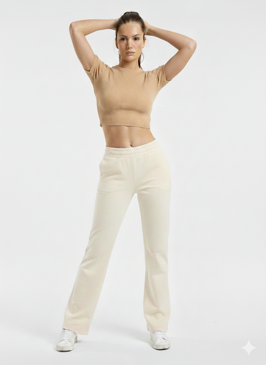 Pantalon casual beige Doublé Polaire Coupe Droite & Confort S/M