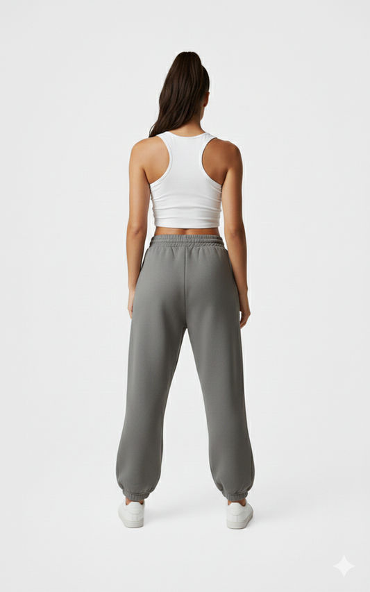 Pantalon Jogging Large en Coton Gris - Style Y2K Casual