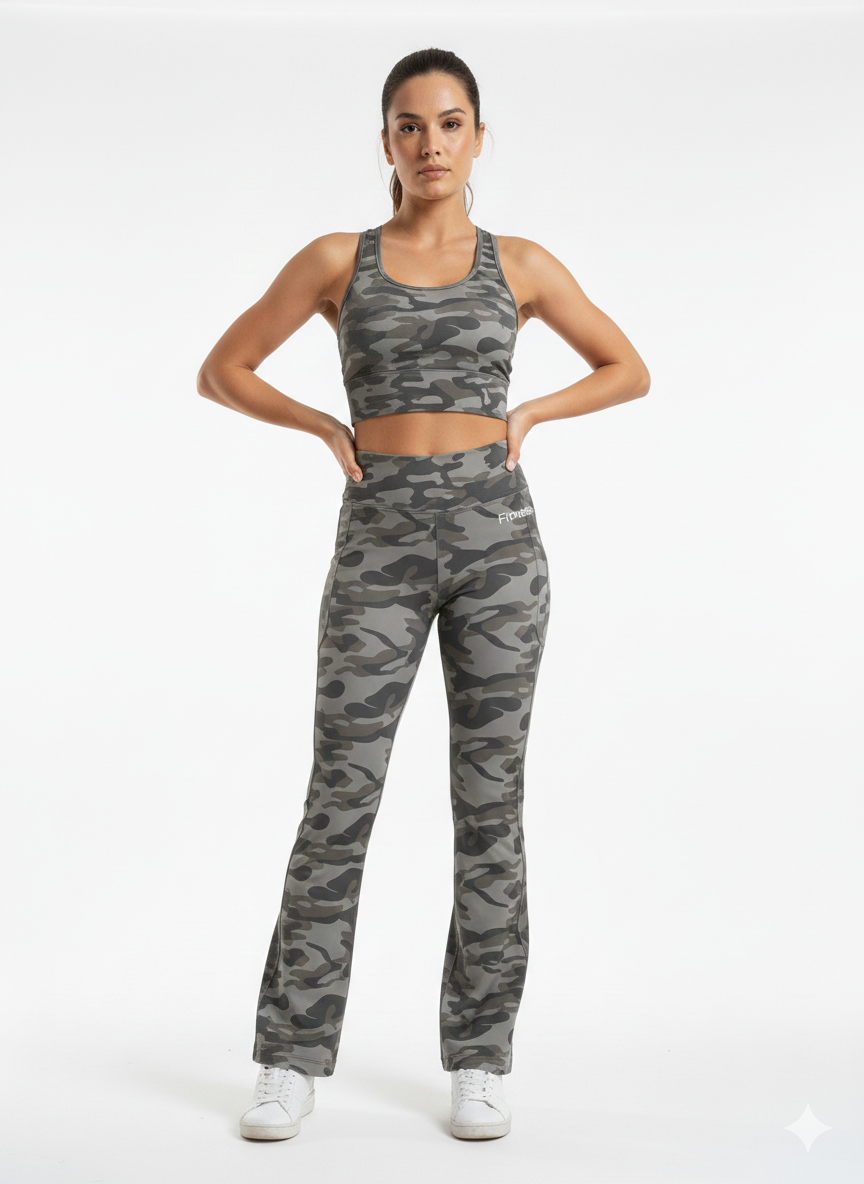 Legging Flare Militaire "Fitness" – Taille S/M – Coupe Évasée avec Poche – Leg Vanilla