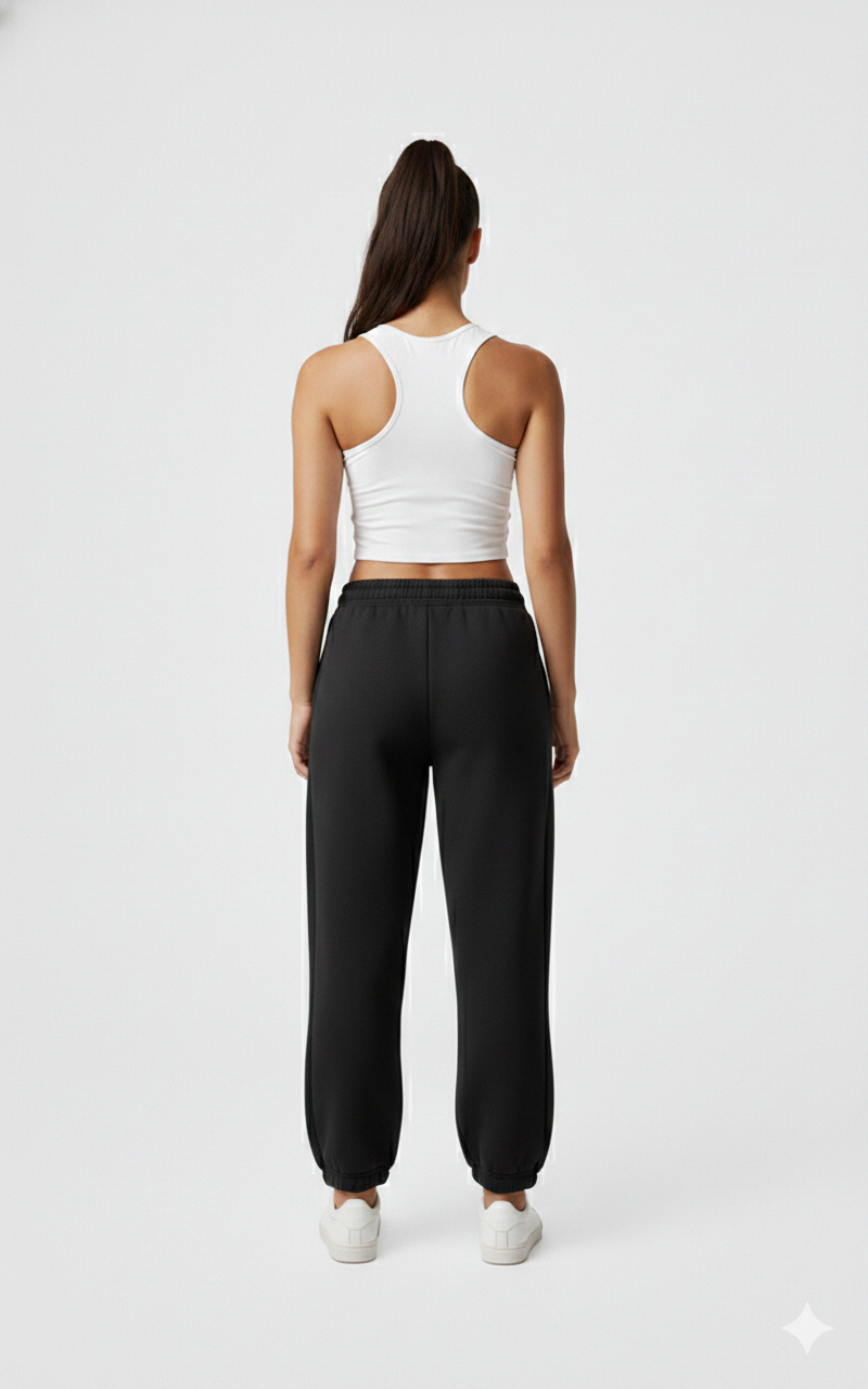 Pantalon Jogging Large en Coton Noir - Style Y2K Casual