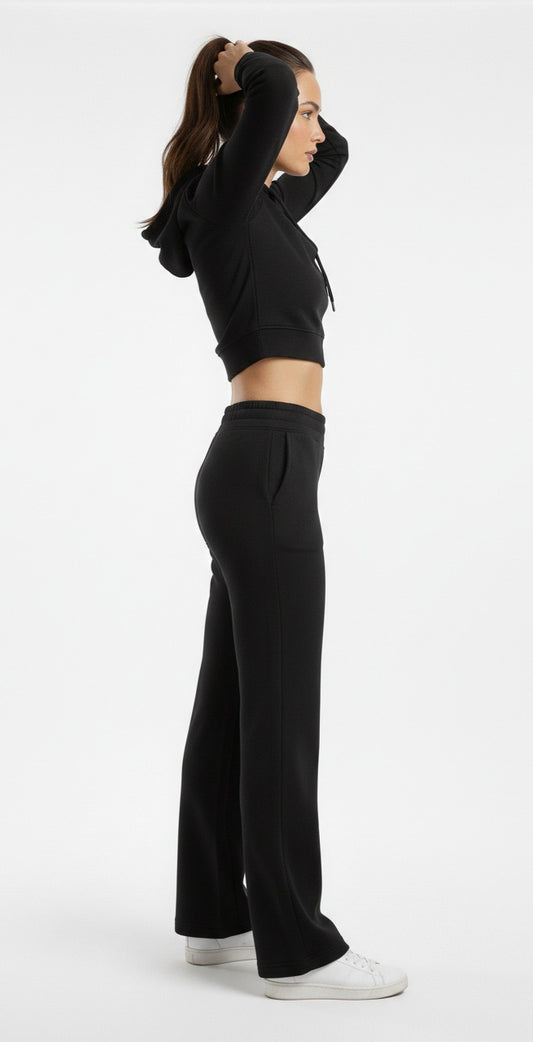 Pantalon casual Noir Doublé Polaire Coupe Droite & Confort S/M