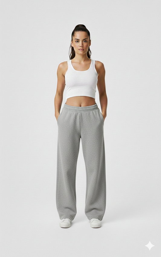 Pantalon Jogging Large en Coton Gris - Style Y2K